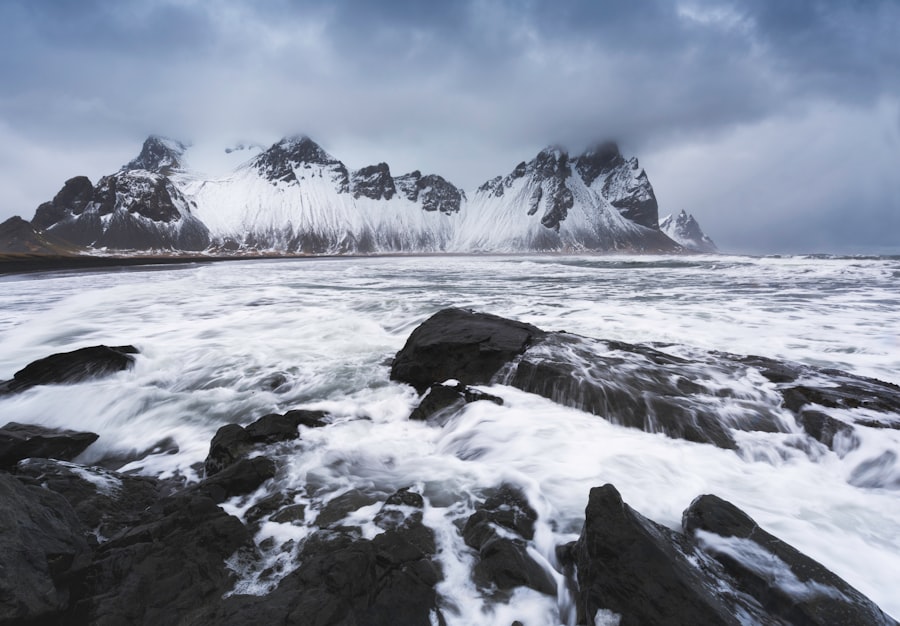 a large body of water surrounded by rocks