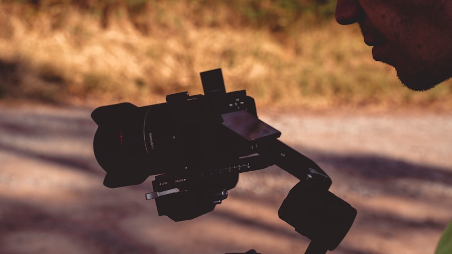 black camera lens on brown field