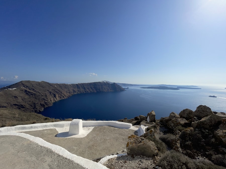 a view of a body of water from the top of a hill