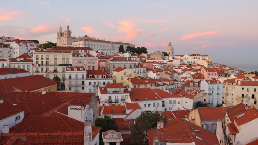 A view of a city with red roofs