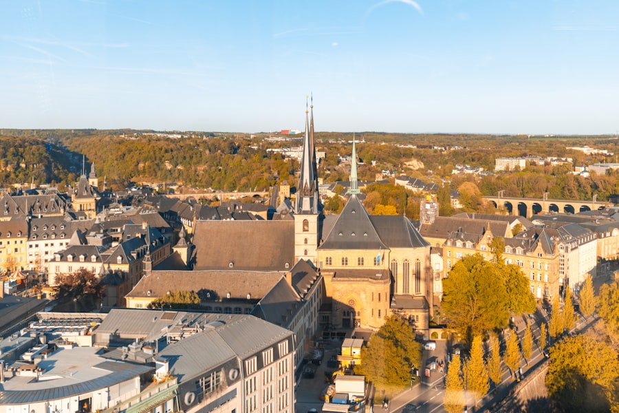 Historic european city skyline with a large cathedral