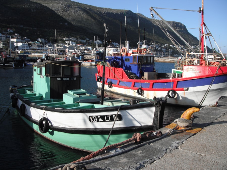 A couple of boats that are sitting in the water