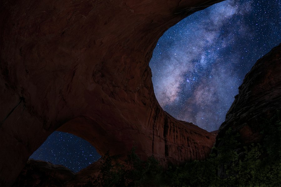 A view of the night sky from a cave