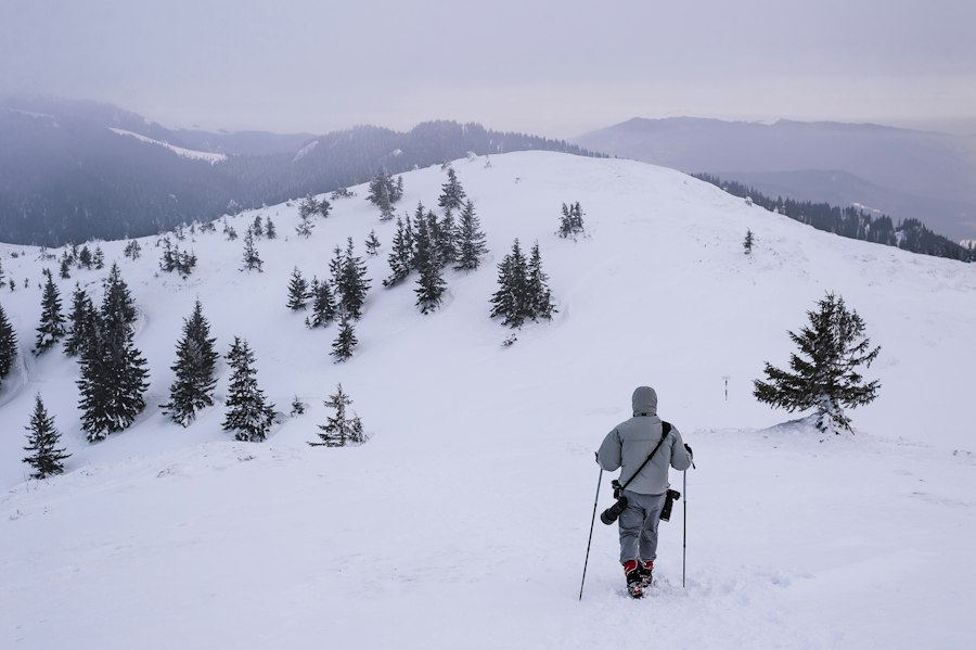 a person on skis on a snowy mountain