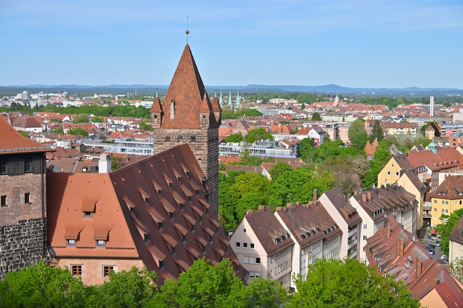 Historic nuremberg cityscape with castle and red rooftops