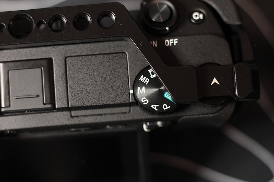 Close-up of a camera's mode dial