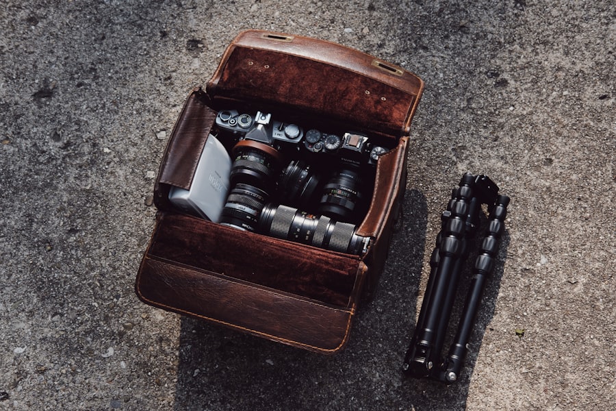 black camera in bag