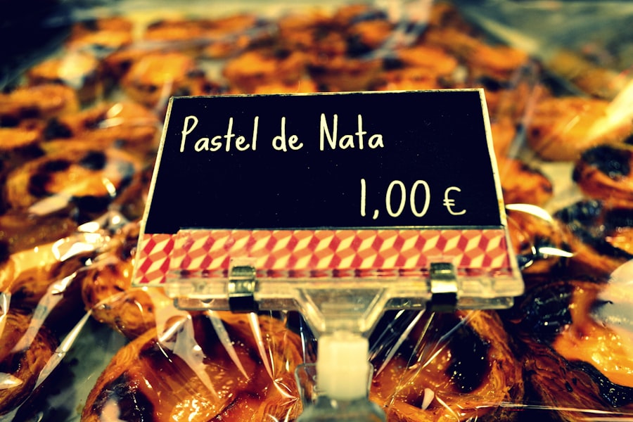 Pastel de nata pastries for sale at one euro