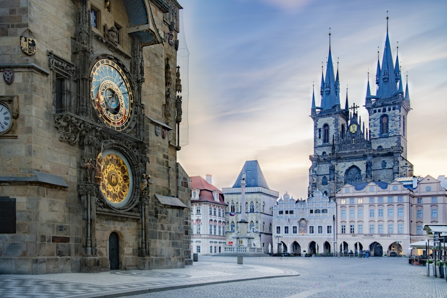 a large building with a clock on the side of it