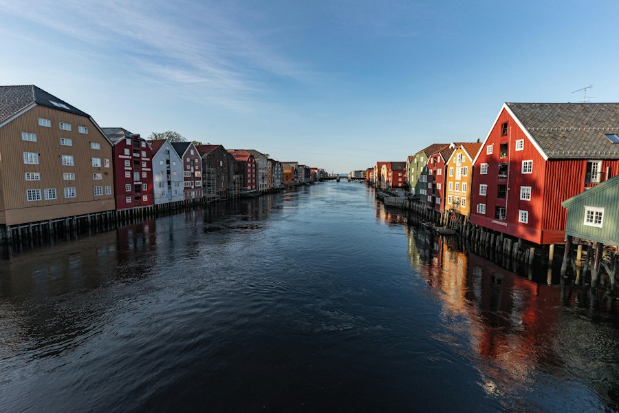 a body of water with buildings along it