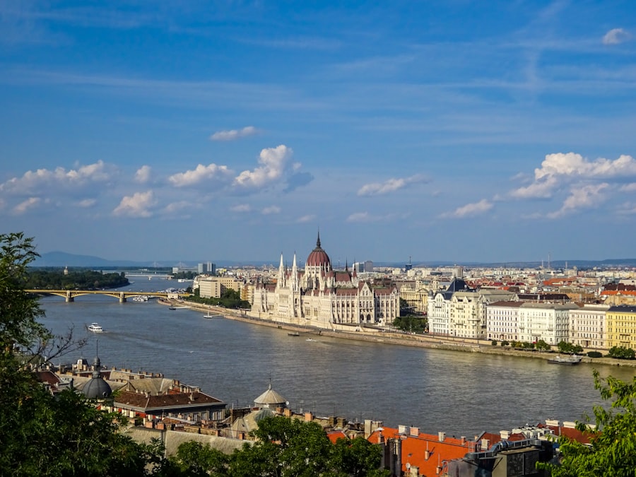 Budapest cityscape with danube river and parliament building