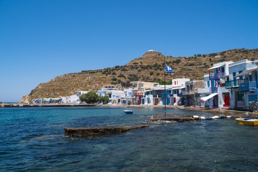 Colorful village on a greek island coast
