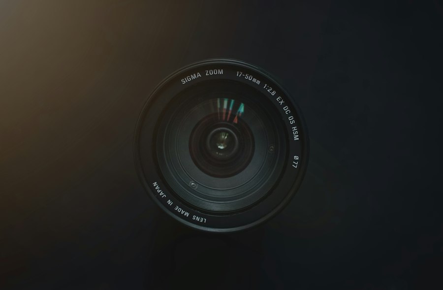 A close up of a camera lens with a blurry background