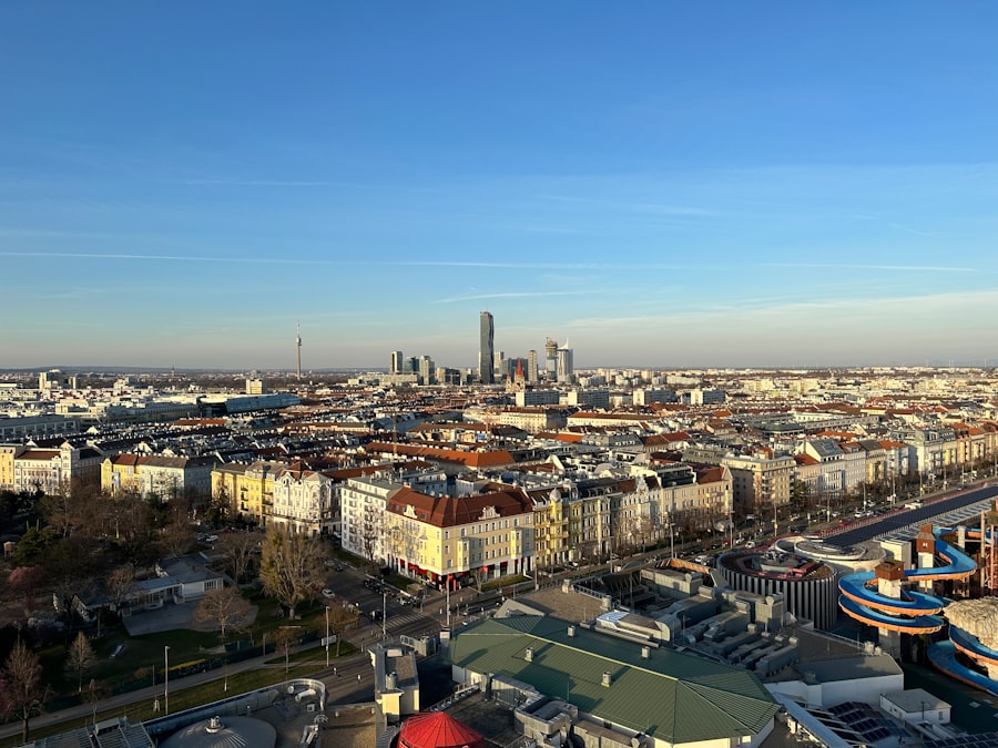 a view of a city from the top of a building