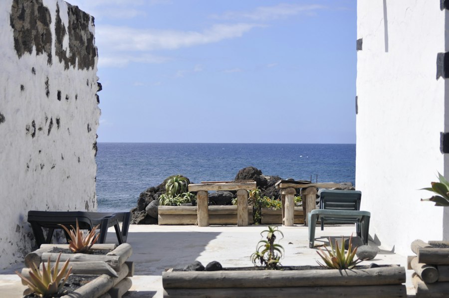 Outdoor seating area overlooking the ocean