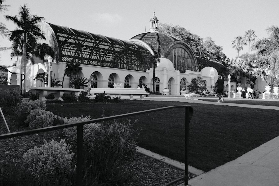 The Botanical Building with its arched glass roof in Balboa Park, San Diego