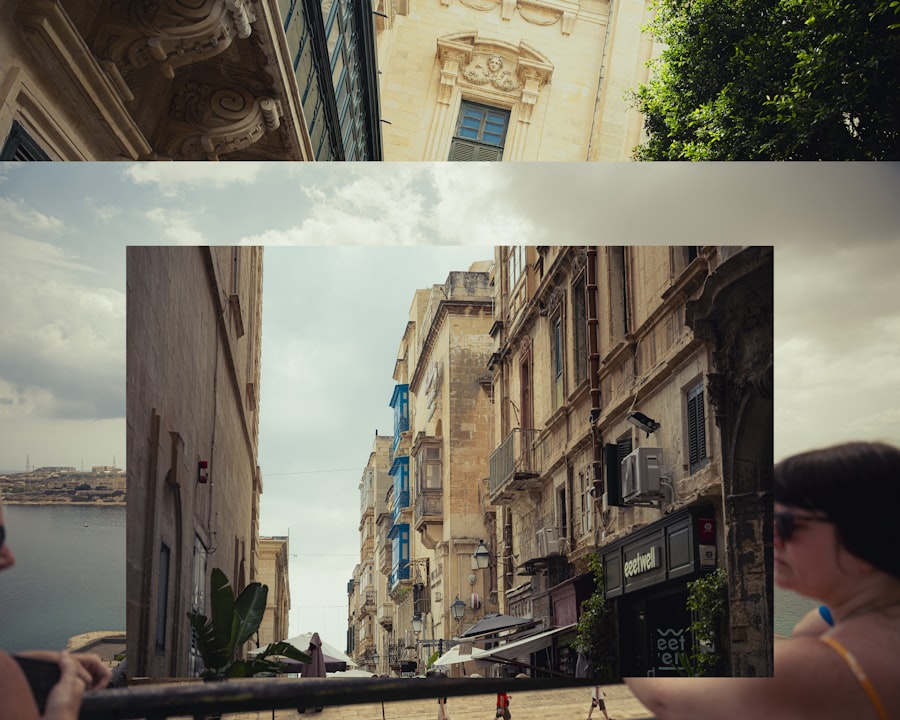 Historic european street with ornate buildings and sky.