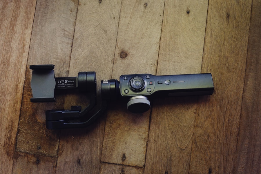 a camera attached to a wooden wall